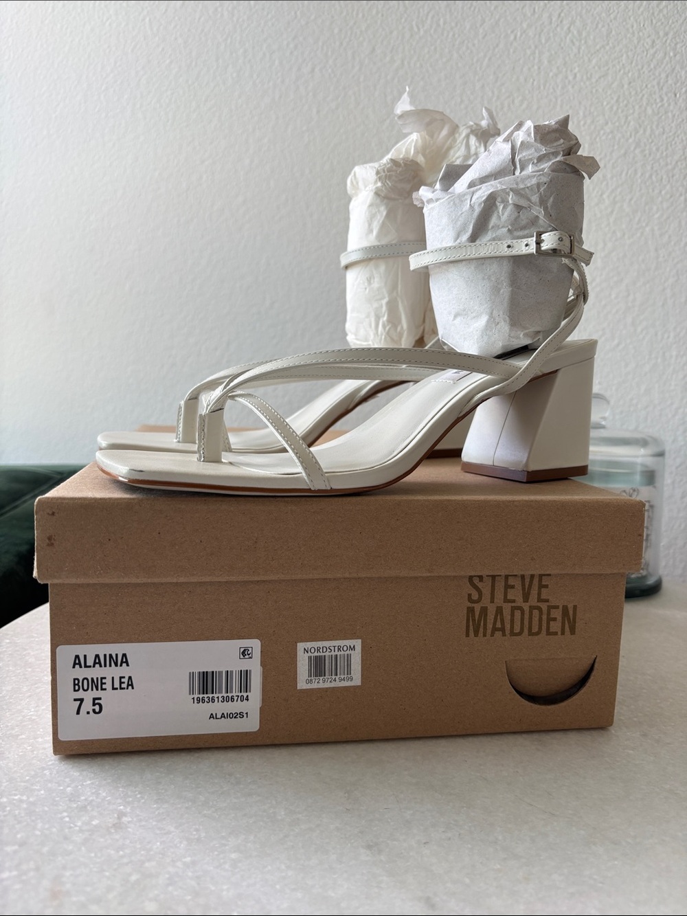 Steve Madden Alaina Bone Lea Strappy Block Heel Sandals